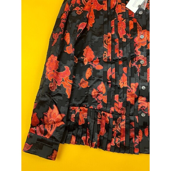 Tory Burch Printed Pleated Shirt Womens 4 Black Red Paisley Button Up $498 NWT - Picture 5 of 10